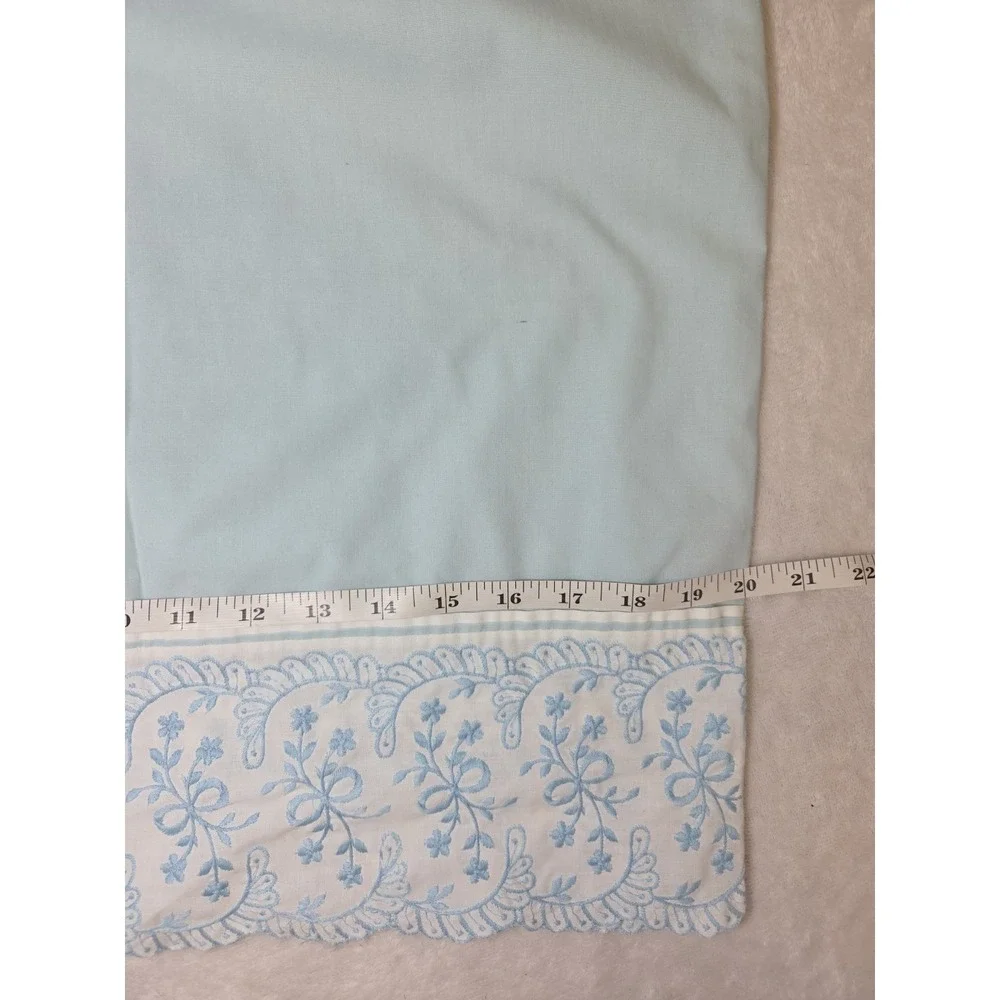 Vtg Wamsutta Supercale Plus King Pillowcase Blue Embroidered Bows‎ Scalloped
